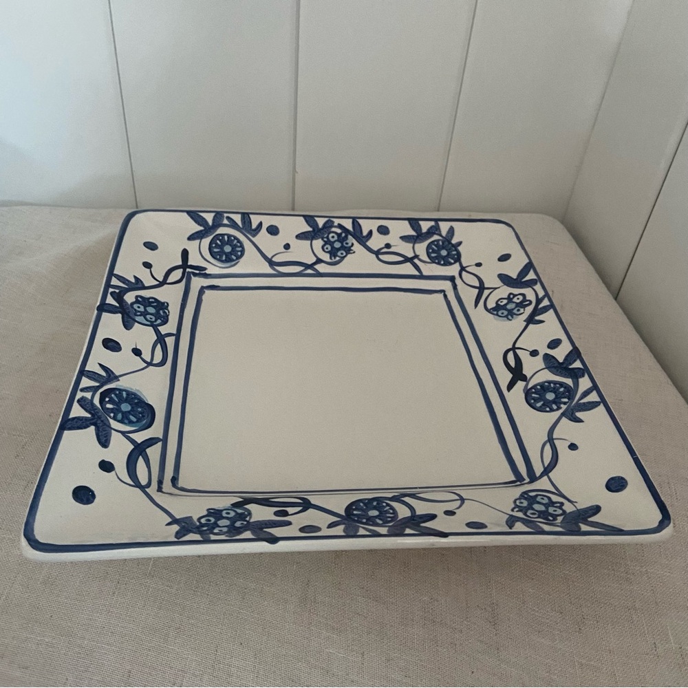 HD Designs square Dinner Plate Annalise retired white stoneware blue floral trim